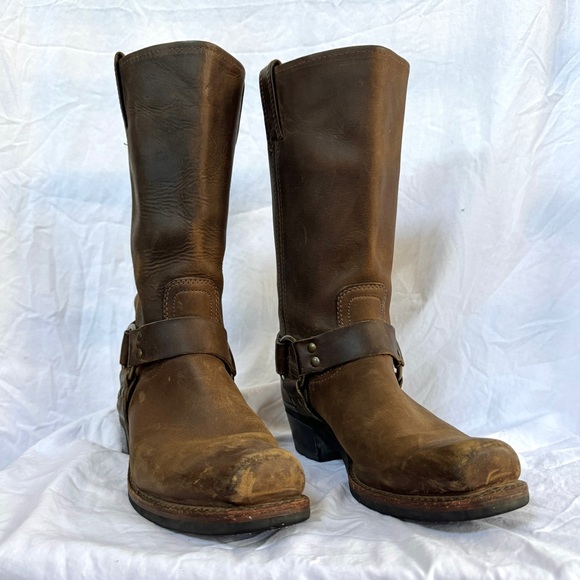 Frye Tall Leather Harness 12R Women’s Biker Boots in Smoke - Picture 9 of 14